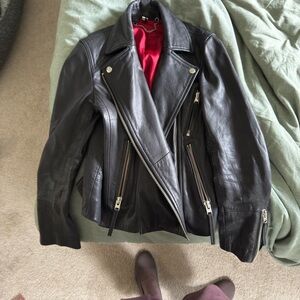 Topshop Black Leather Jacket with Silver Hardware